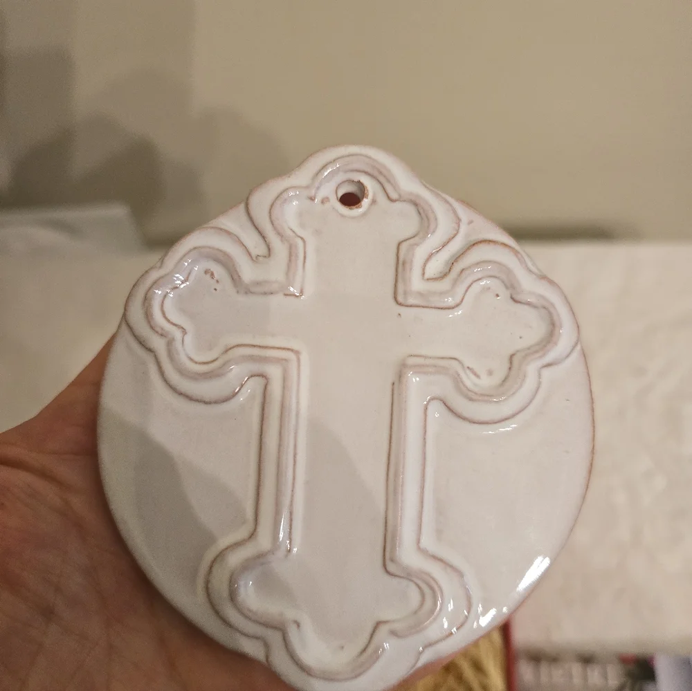 Vietri White Cermic Cross Ornament With Box
